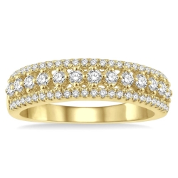14k Yellow Gold Diamond 3 Row Fashion Ring
