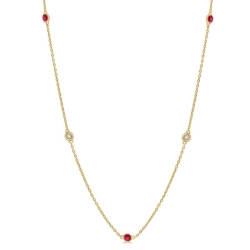 14k Yellow Gold Ruby & Diamond Necklace