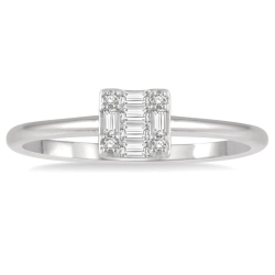 10k White Gold .12cttw Round/Baguette Diamond Solitaire Petite Stackable Ring