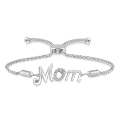 Silver Mom Diamond Lariat Bolo Bracelet