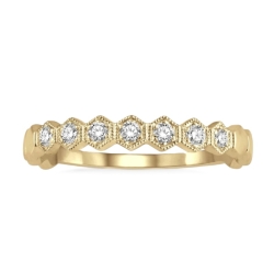 14k Yellow Gold Diamond Hexagon Stackable Ring