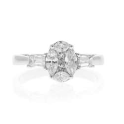 18K White Gold Round Marquise Cluster Engagement Ring