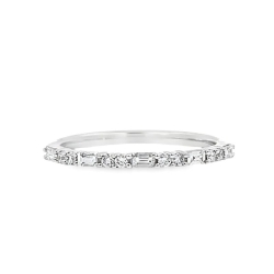 White Gold Round/Baguette Diamond Alternating Band