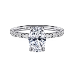 14k White Gold Diamond Oval Semi-Mount