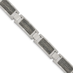 Stainless Steel with Grey Wood Inlay Bracelet