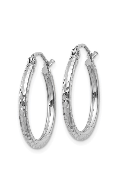 14k White Gold Diamond Cut 2mm Round Tube Hoop Earrings