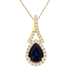 14k Yellow Gold Sapphire & Diamond Halo Pendant