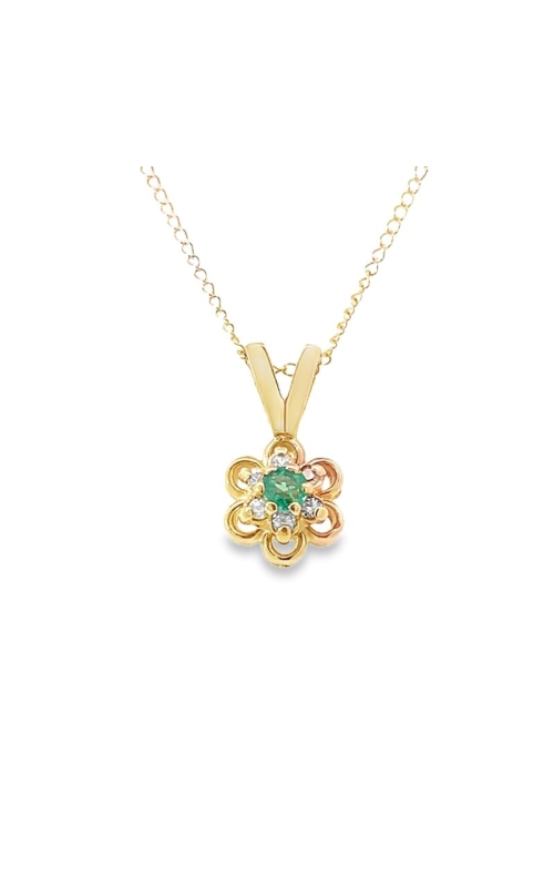 Estate Emerald and Diamond Flower Pendant w/chain