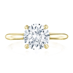 18k Yellow Gold Round Diamond Hidden Halo Solitaire Semi Mount