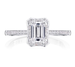 Tacori 14K White Gold Halo Emerald Diamond Ring Semi Mount